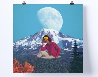 Collagekonsttryck – ‘One Love’ – retrokonst, vintagekonst, tryck, väggkonst, presentidé, psykedelisk konst, surrealistisk konst, affisch, surrealism