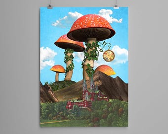 Collage Kunstdruck - "Der magische Tempel"" - Retro Kunst, Vintage Kunst, Wohnkultur, Wandkunst, Geschenkidee, psychedelische Kunst, surreale Kunst, Poster, Hippie."