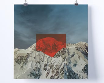 Collage Kunstdruck – ‘Red Mountain’ - Retro Kunst, Vintage Kunst, Druck, Wandkunst, Geschenkidee, psychedelische Kunst, surreale Kunst, Poster, Surrealismus
