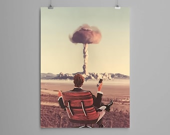 Collage Art Print - "Current Affairs" -  retro art, vintage art, home decor, wall art, gift idea, psychedelic art, surreal art, poster, bomb