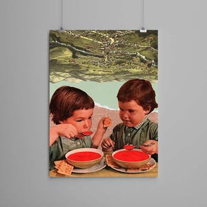 Collage Art Print – ‘Soup’ -  retro art, vintage art, print, wall art, gift idea, psychedelic art, surreal art, poster
