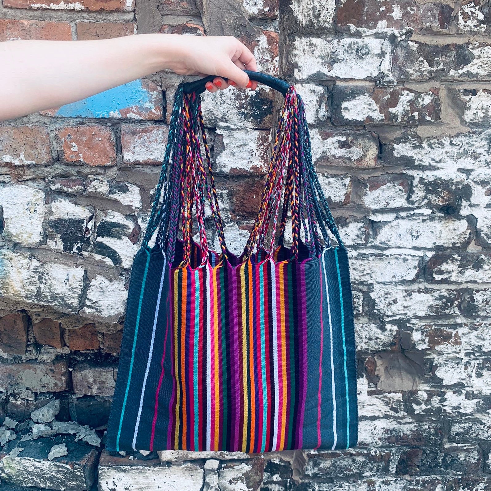 Traditional Handmade Mexican Woven Tote Bag Stripe Summer Etsy