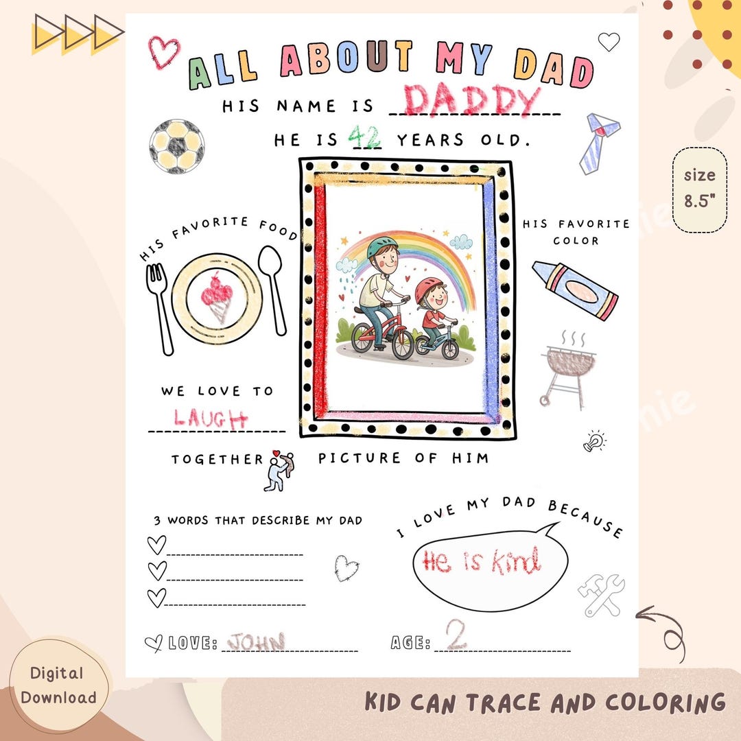 All About My Dad Printable, Father Day Questionnaire to Fill In, Father ...