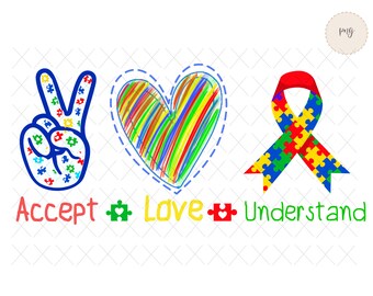 Peace Love Autism PNG, Autism Awareness PNG sublimation design download