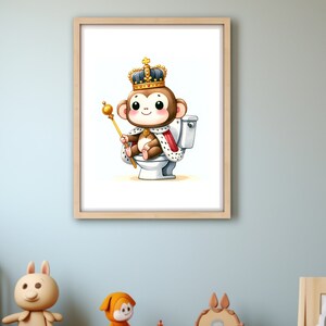 Funny animal prints wall art, Monkey on toilet, bathroom prints funny, bathroom deco animal art, , Animals Sitting on Toilet Art printable