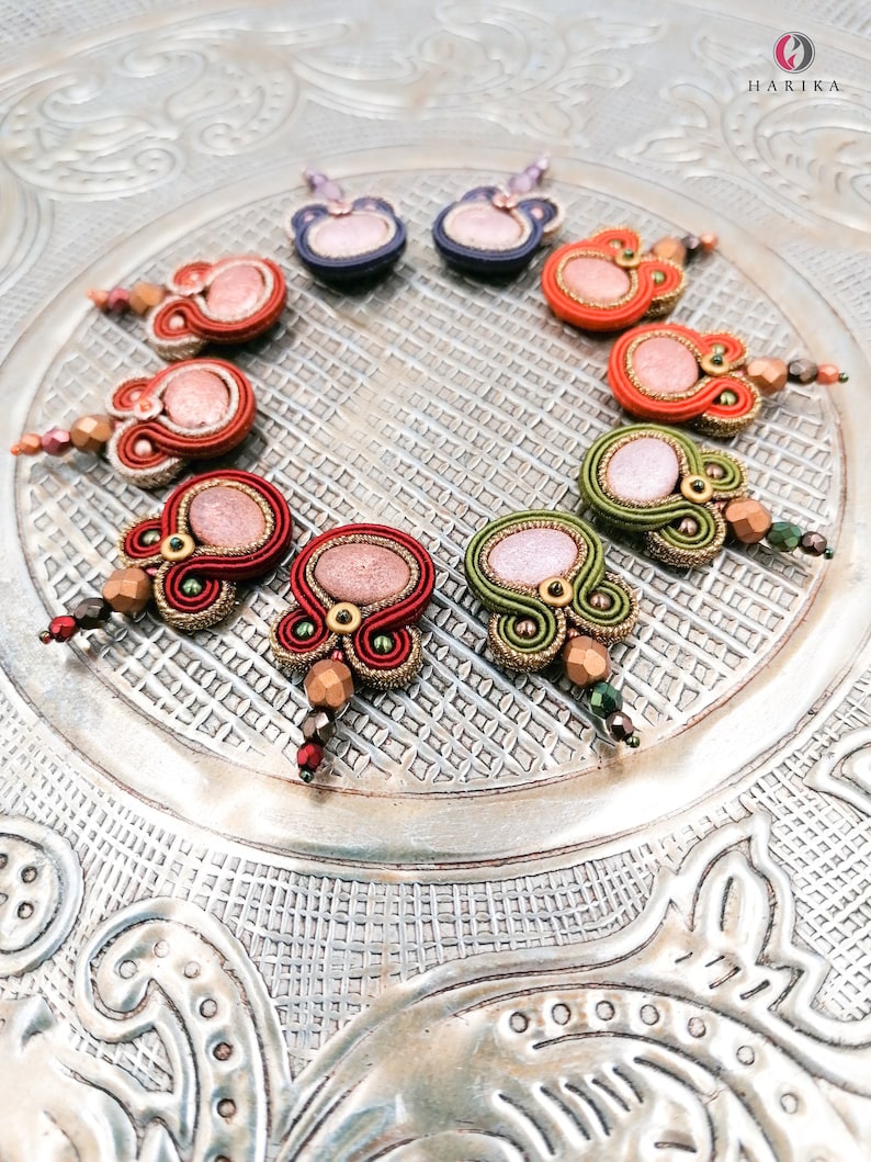 autumn colors earrings fashion chic small earrings petite soutache earrings fashion chic earrings rusty orange copper color earrings