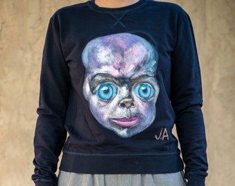 Artist Design Long Sleeve T-Shirt  - 100% Cotton Handmade Art sweatshirt - Face Print