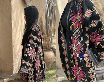 100% handgefertigte Suzani Mid Coat für Damen - Bestickte Jacke - Usbekische Baumwolle Chapan