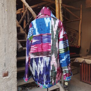 100% Handmade Women's Quilted Insulated Jacket Vintage Ikat Organic Uzbek Silk image 9