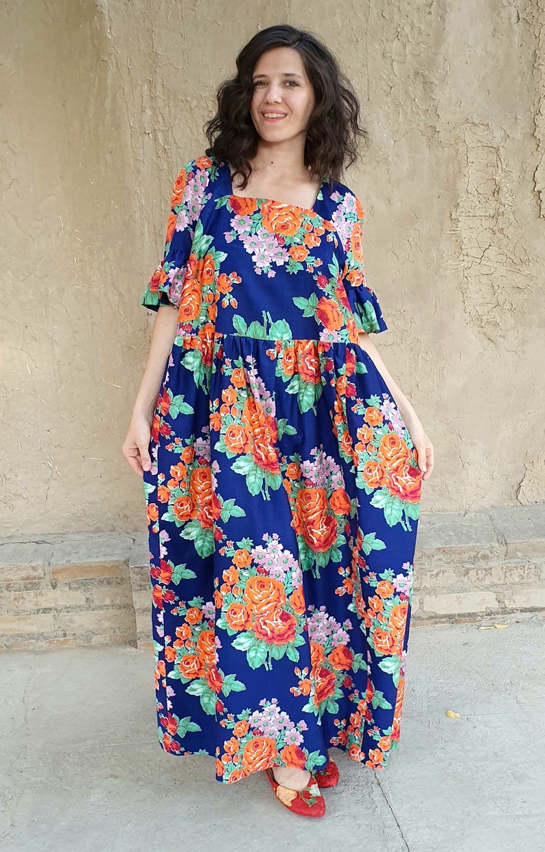 Handmade boho dress, organic cotton dress, Uzbek dress, floral design, summer dress, ethnic dress, boho style, oversized dress image 6