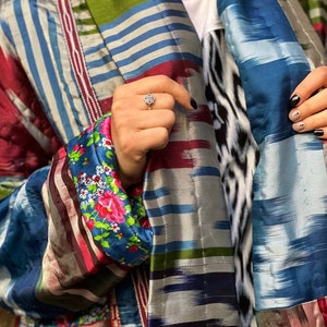 100% Handmade Women's Quilted Insulated Jacket Vintage Ikat Organic Uzbek Silk image 2
