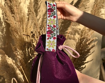 100% Handmade Bag – Velvet Dark Purple Clutch – Omiyage Bag – Bundle Bag