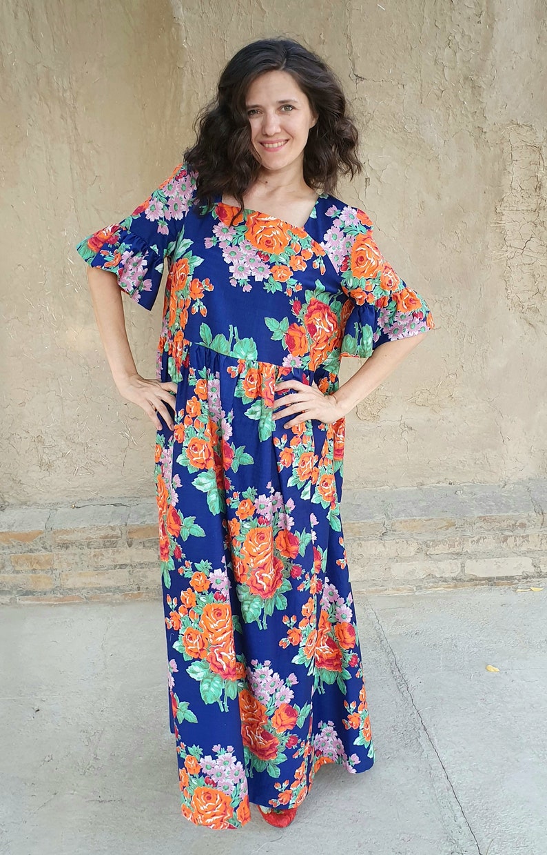 Handmade boho dress, organic cotton dress, Uzbek dress, floral design, summer dress, ethnic dress, boho style, oversized dress image 3