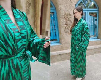 100% Handmade Women's Silk Coat- Uzbek Light Chapan in Green Color