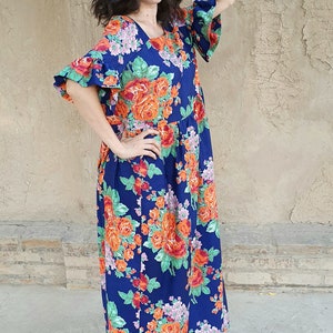 Handmade boho dress, organic cotton dress, Uzbek dress, floral design, summer dress, ethnic dress, boho style, oversized dress image 5