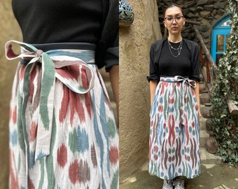 100% Handmade Wrap Cotton Skirt - Midi Skirt With Belt - Half Circle Skirt