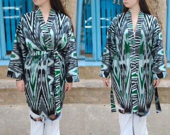 100% Handmade Women's Silk Coat- Uzbek Light Chapan in Green Color