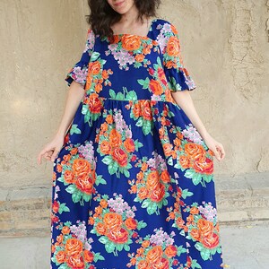 Handmade boho dress, organic cotton dress, Uzbek dress, floral design, summer dress, ethnic dress, boho style, oversized dress image 4