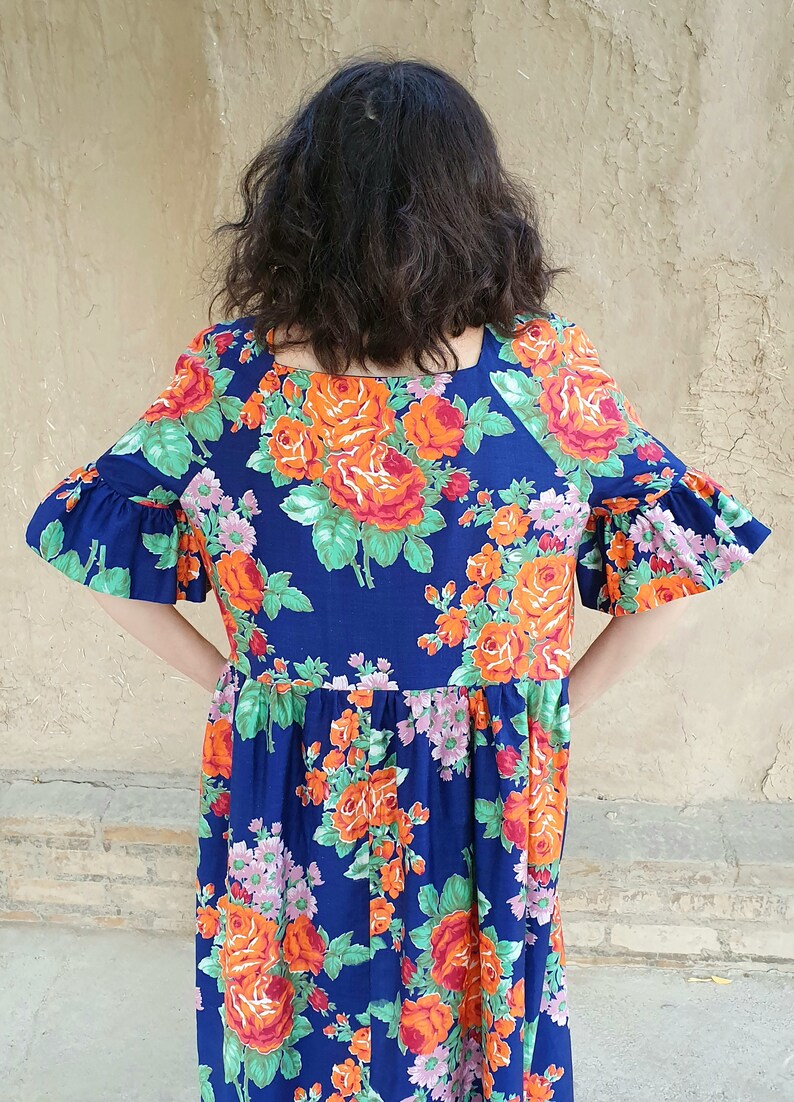 Handmade boho dress, organic cotton dress, Uzbek dress, floral design, summer dress, ethnic dress, boho style, oversized dress image 8