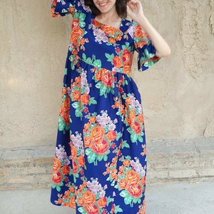 Handmade boho dress, organic cotton dress, Uzbek dress, floral design, summer dress, ethnic dress, boho style, oversized dress image 9