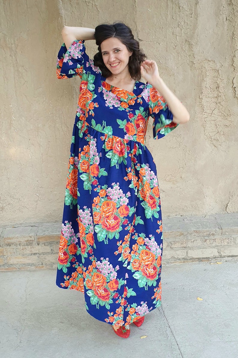 Handmade boho dress, organic cotton dress, Uzbek dress, floral design, summer dress, ethnic dress, boho style, oversized dress image 9