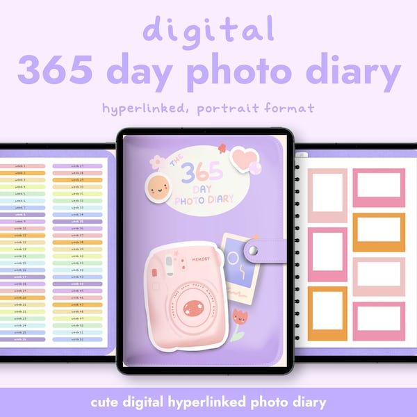 Digitales Tagebuch für Goodnotes 365 Tage Fotojournal Niedliches Notizbuch Pastellfarbenes Digitales Journal