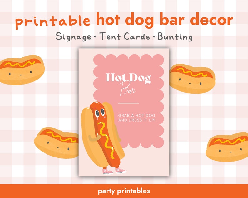 Hot Dog Bar Printable for Birthday Party Theme Decor for Hot Dog Party ...
