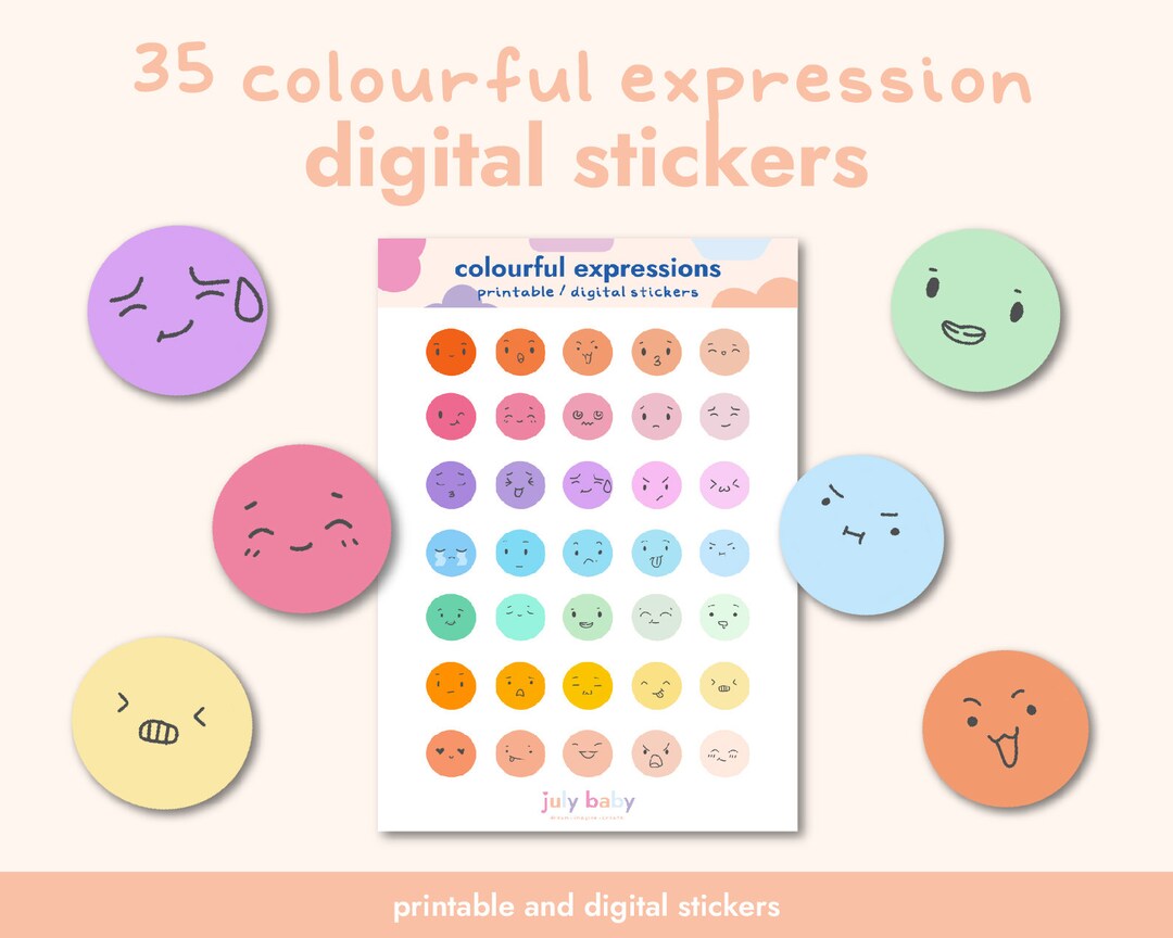Colourful Expression Digital Stickers Emoji Stickers for Goodnotes