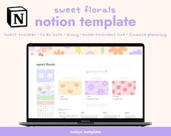 Modèle de notion Modèle de notion de conception florale facile à utiliser pour la planification de la productivité et des finances avec le modèle personnalisable de notion