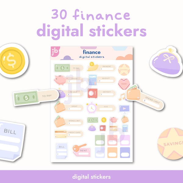 Digital Stickers for Finance Planners for Goodnotes Stickers for Digital Journal for Financial Planning for iPad Stickers