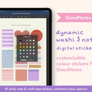 Customizable Color Digital Stickers for Goodnotes Stickers Sticky Notes Washi Tape Dynamic Stickers Digital Planner Stickers