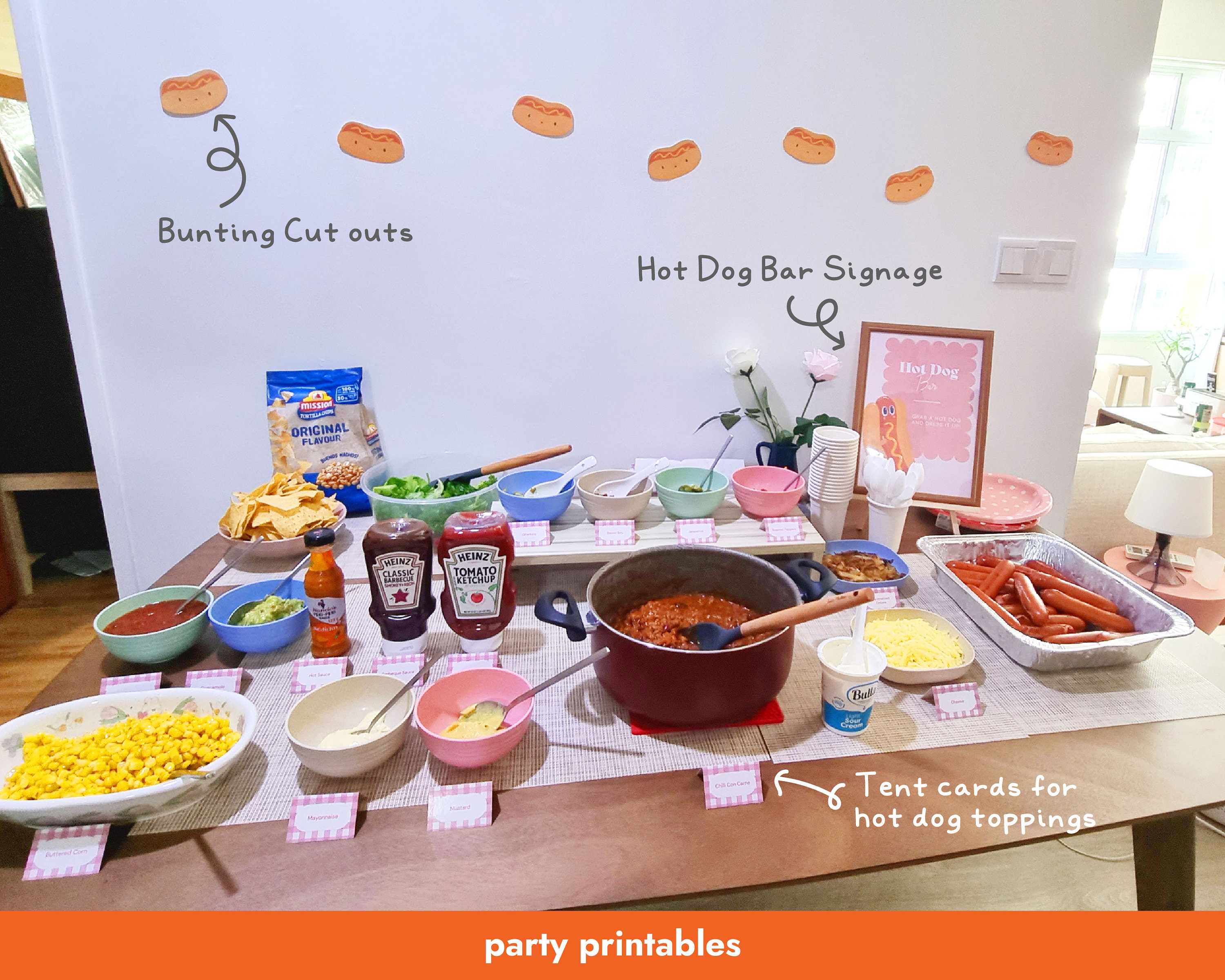 Hot Dog Bar Printable for Birthday Party Theme Decor for Hot Dog Party ...