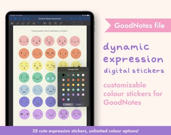 Goodnotes Stickers with Customizable Colour Digital Stickers with Expression Digital Stickers Emoji Dynamic Stickers Cute