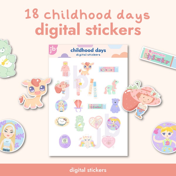 Cute Nostalgic Digital Stickers Childhood Toy Stickers with Popular Characters Goodnotes Stickers 2000s Y2K Millennial Stickers