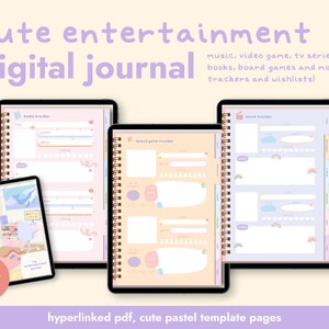 Niedliches Digitales Unterhaltungs-Tagebuch mit Pastell Design Goodnotes-Journal zum Verfolgen von Filmen, TV-Serien, Gaming-Journal für Buch-Wunschlisten