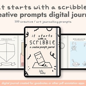 Digital Creative Prompts Journal for Goodnotes Art Journal with Creative Prompts for Art Activity Book with 100 Prompts