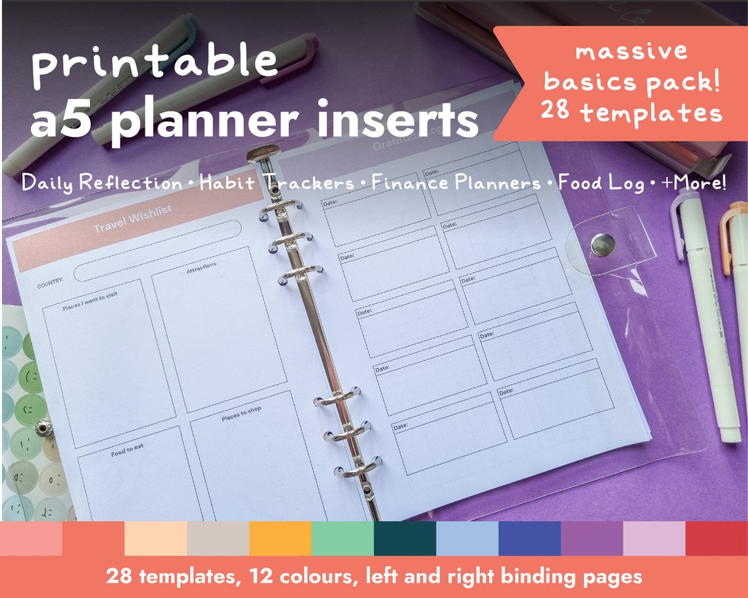 Planner Inserts Printable for Ring Binder Inserts A5 for School Planner ...
