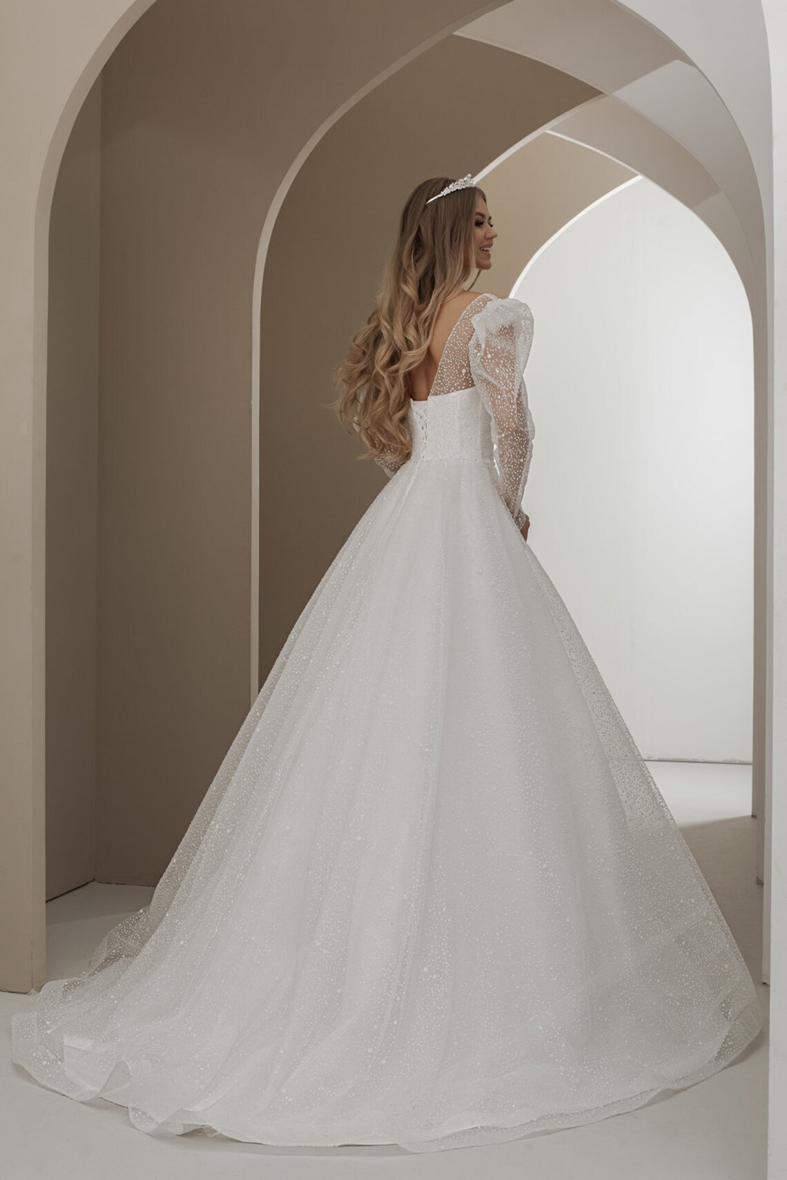 A-Linie Hochzeit mit zug. Puffärmel Brautkleid. Glitzer | Etsy