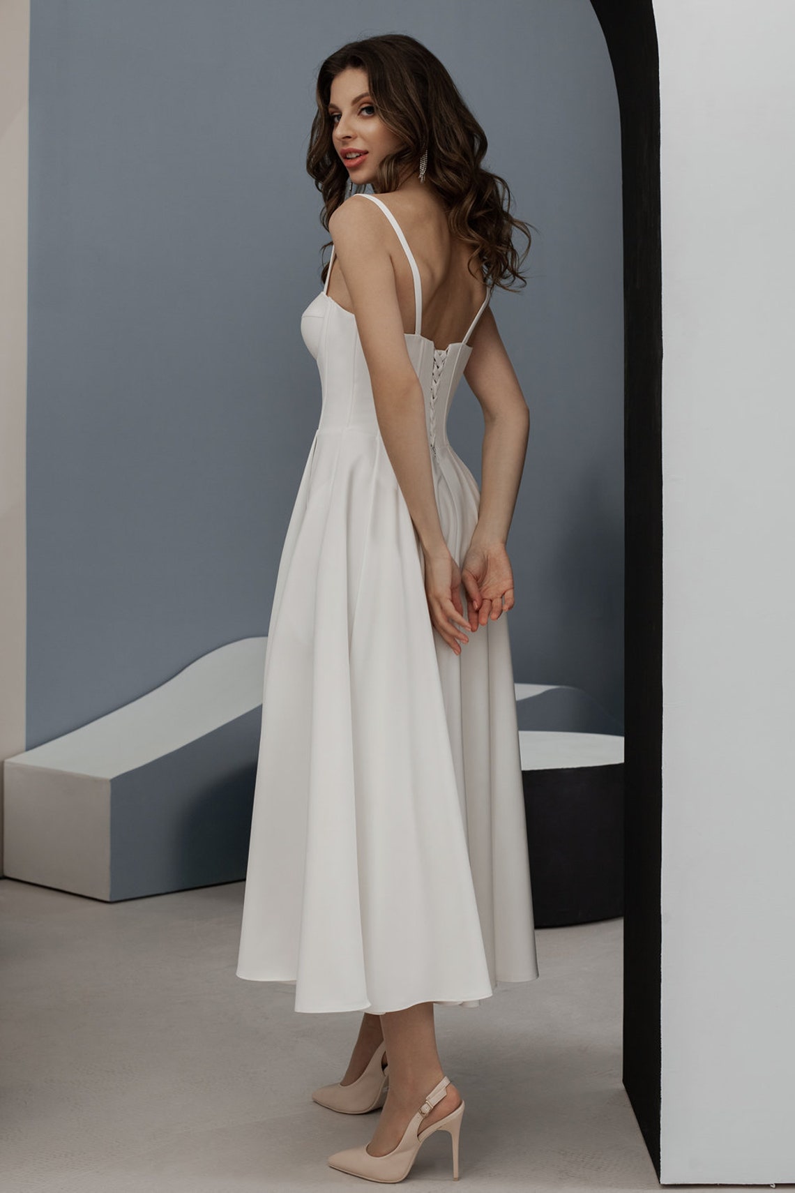 Midi Length Wedding Dress. Wedding Dress With Builtin Bra. Etsy