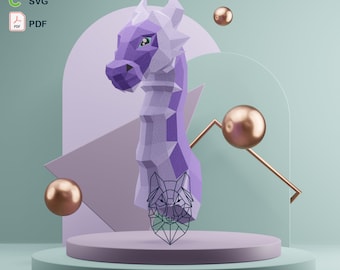ドラゴン ウォール トロフィー 3D ペーパークラフト、PDF テンプレート、DIY 3D ローポリ モデル、紙の彫刻