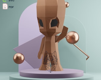 Muñeco de juguete 3d Papercraft, Plantilla PDF, Modelo DIY 3d low poly, Escultura de papel