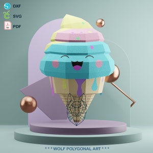 Smiling Ice Cream Cone Papercraft Template (PDF, SVG, DXF)
