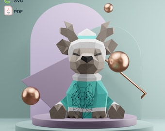 Baby Deer 3d Papercraft , PDF Template, DIY 3d low poly Model, Paper Sculpture