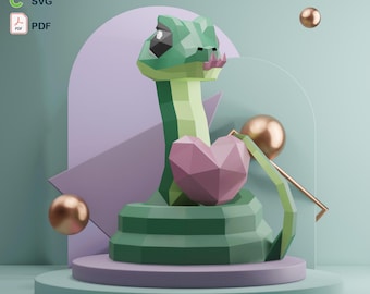 Sculpture 3D serpent en papier de la Saint-Valentin : modèle Lowpoly (PDF, SVG, Studio3)