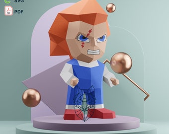 Muñeca de juguete 3d Papercraft, plantilla PDF, modelo DIY 3d low poly, escultura de papel