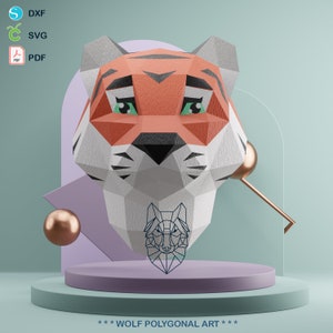 Cartoon Tiger Wall Trophy: 3D Papercraft Template (PDF, SVG, DXF)
