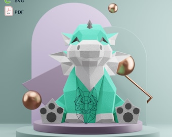 Baby Dragon 3d Papercraft , PDF Template, DIY 3d low poly Model, Paper Sculpture