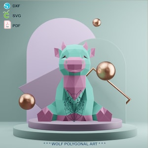Mucca 3d con la carta, modello PDF, modello 3d low poly fai-da-te, scultura di carta