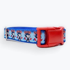 Snoopy Sam Dog Collar 1” | Red, White, & Blue  Dog Collar | Fourth of July Durable Dog Collar