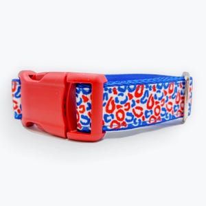 Patriotic Cheetah Dog Collar 1” | Red, White, & Blue  Dog Collar | Fourth of July Durable Dog Collar